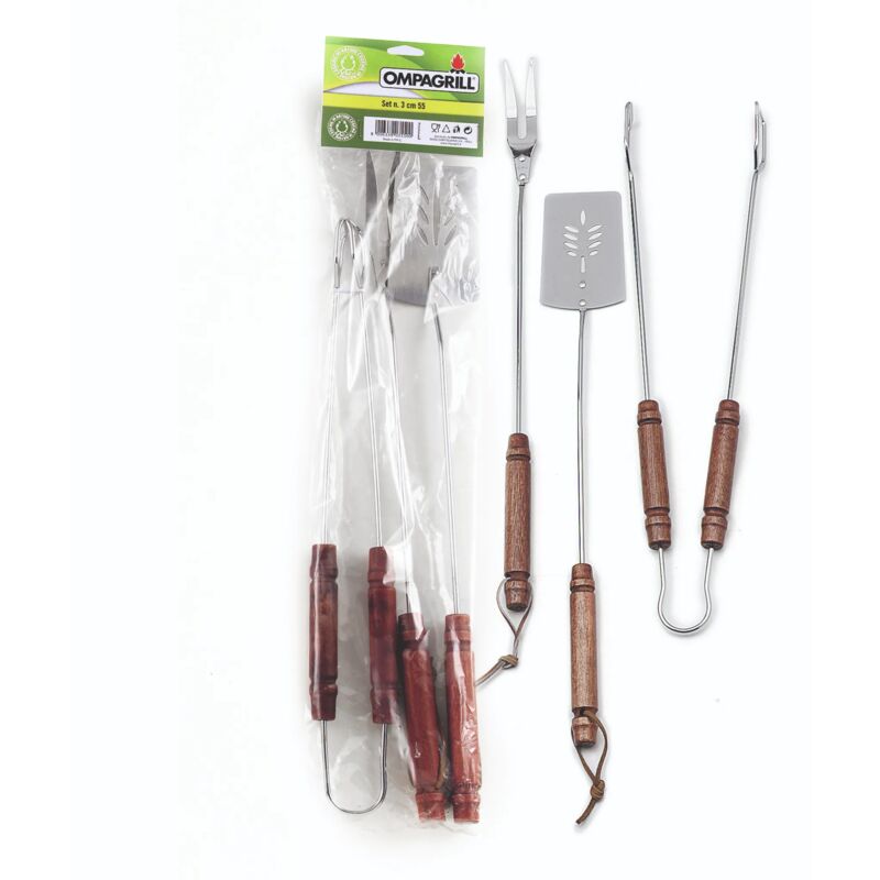 foto del prodotto ompagrill 03550 set forchettone pinza e paletta spatula per barbecue
