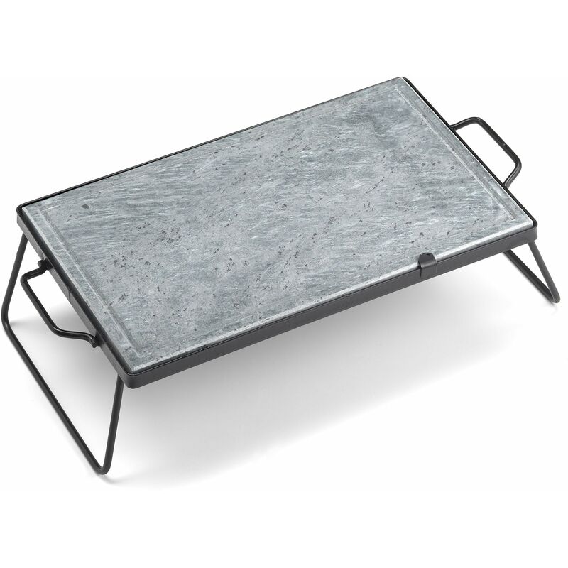 foto del prodotto ompagrill pietra ollare 30x40 cm con supporto pieghevole ds30 40 black