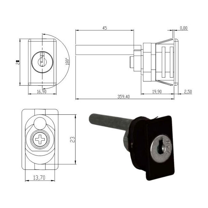foto del prodotto omr 163395q serratura mobili applicazione perno verticale