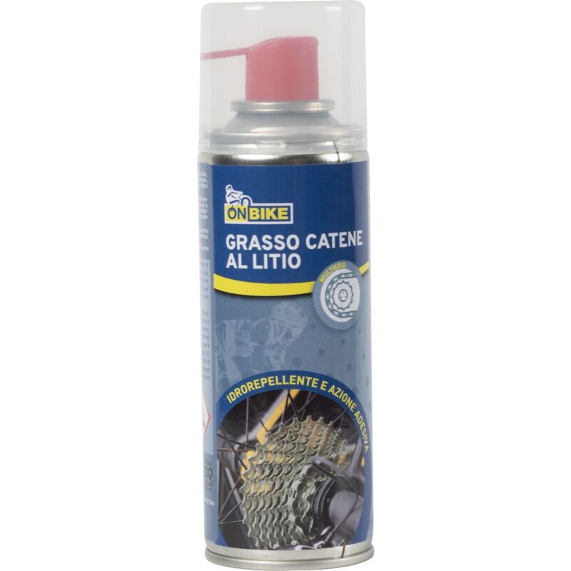 foto del prodotto on bike grasso catene spray doppio erogatore protegge da acqua e resistente in ambienti salini capacit 200 millilitri