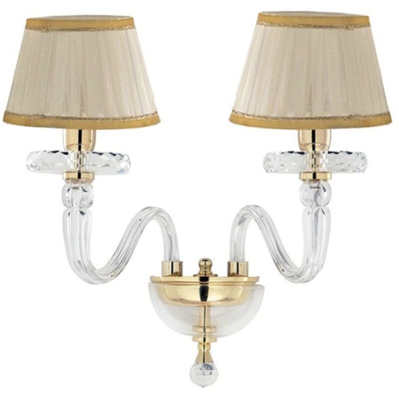foto del prodotto ondaluce applique 38 cm bach con paralume in vetro trasparente 2 luci oro