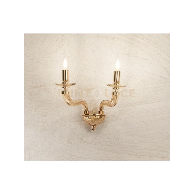 foto del prodotto ondaluce applique in vetro trasparente e finiture oro 2 luci ap.villa 2 oro