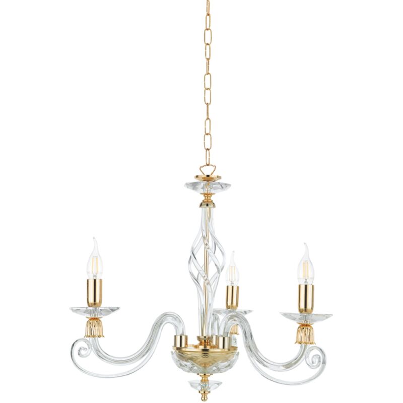 foto del prodotto ondaluce lampadario a sospensione 1306 in vetro soffiato d62 cm lavorato a mano 3 luci oro