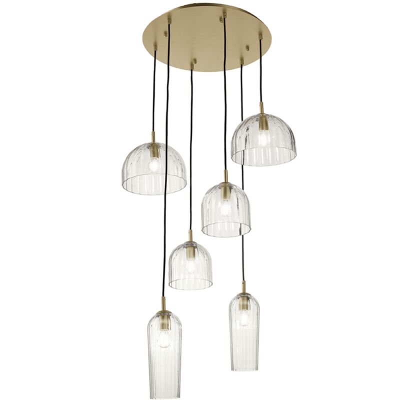 foto del prodotto ondaluce - lampadario a sospensione puck d60 cm in vetro soffiato rigato trasparente