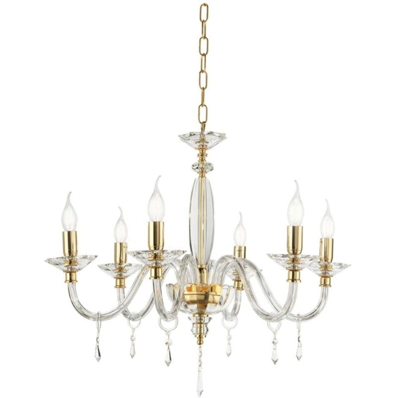 foto del prodotto ondaluce lampadario fiamma in cristallo e vetro trasparente d70 cm finitura oro 6 luci