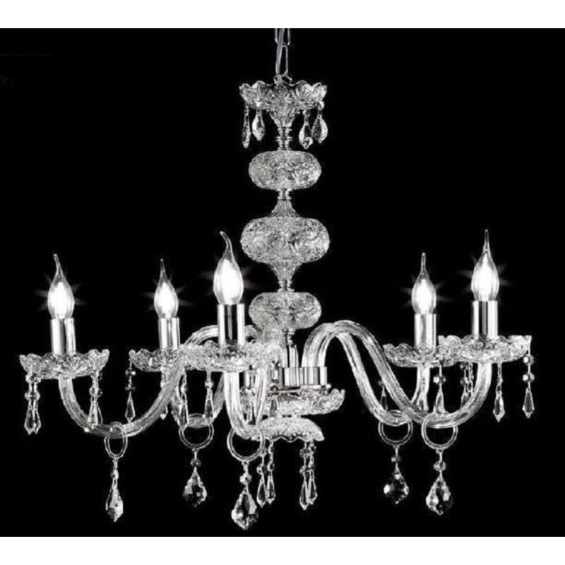 foto del prodotto ondaluce - lampadario sospeso dallas d75 cm in cristallo con finiture cromo 5 luci