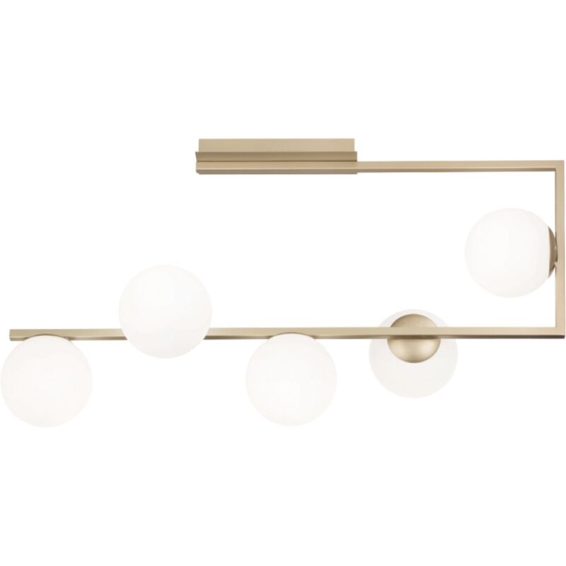 foto del prodotto ondaluce - plafoniera in metallo oro e diffusori in vetro bianco a 5 luci monile 85x47 cm