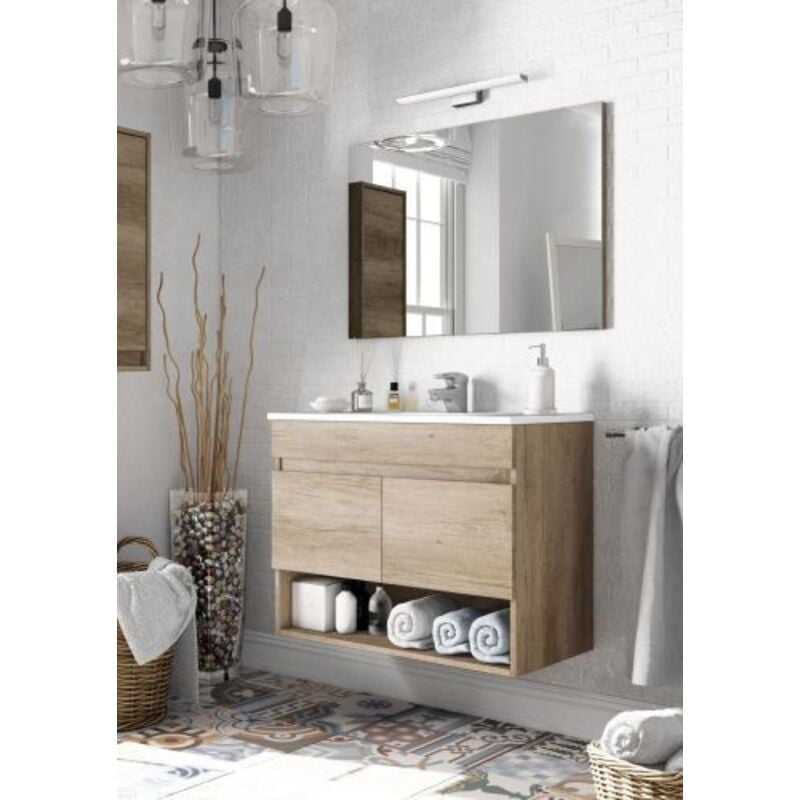 foto del prodotto ondee - kit mobile bagno dakota 2 ante cm.80x45x64h rovere completo di specchio