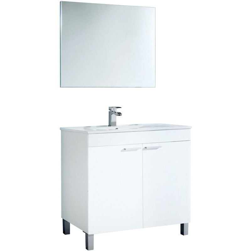foto del prodotto ondee mobile sottolavabo, mobiletto per bagno a 2 ante, armadietto da terra con specchio, cm 80x45h80, bianco
