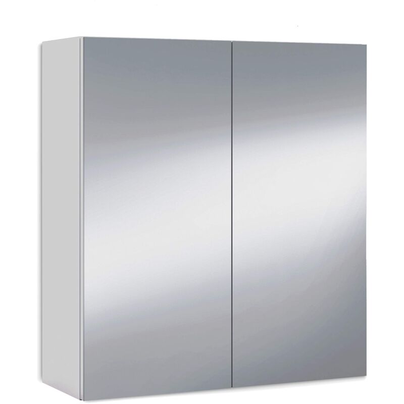 foto del prodotto ondee ond e, mobile da bagno a due porte con specchio e mensole, finitura bianco lucido, dimensioni 60 cm l x 65 cm h x 21 cm p 