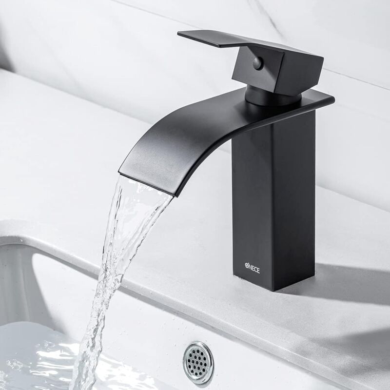 foto del prodotto onece rubinetto bagno lavabo cascata, miscelatore monocomando lavabo bagno in ottone, rubinetti cascata acqua calda e fredda, rubinetto a cascata