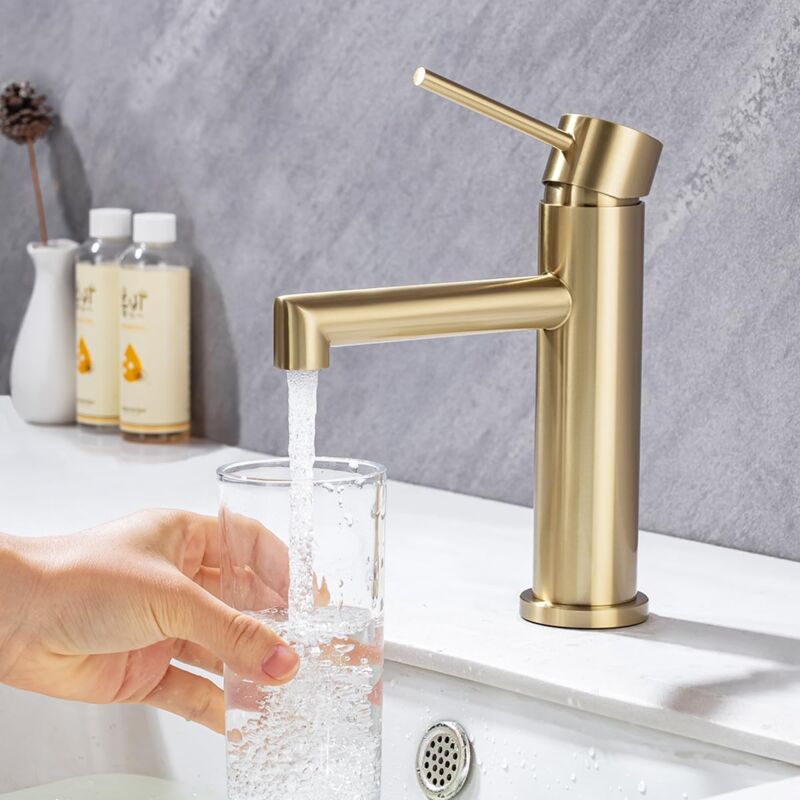 foto del prodotto onece rubinetto bagno lavabo, miscelatore monocomando per lavabo in acciaio inox 304, rubinetti lavabo per bagno in oro, aeratore rimovibile,