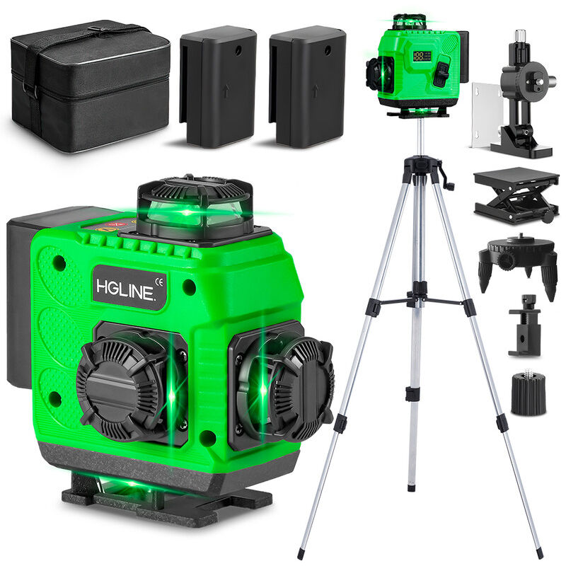 foto del prodotto onevan livella laser 4 x 360 , strumento di livellamento incrociato autolivellante 4d 16 linee laser 25 m con 2 batterie treppiede da 1,2