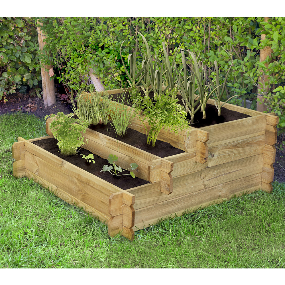 foto del prodotto onlywood orto rialzato legno cascata 3 livelli in pino trattato 100 x 100 x 36 cm