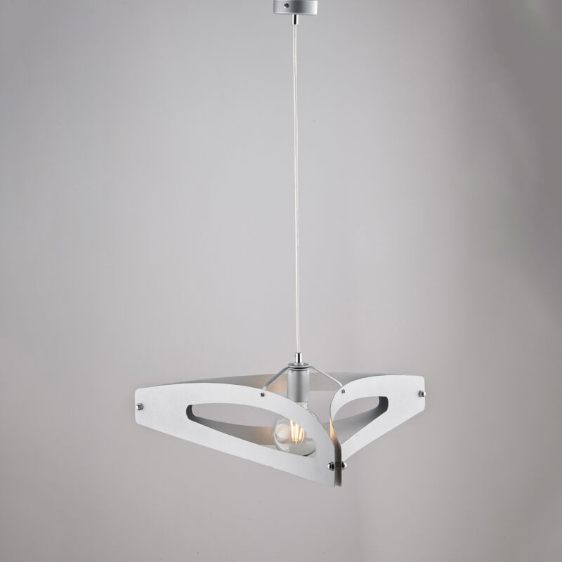 foto del prodotto onyx sospensione con diffusore taglio laser in ferro bianco e rifiniture cromo lucido con dec. argento antico e cavo elettrico regolabile 1 luce