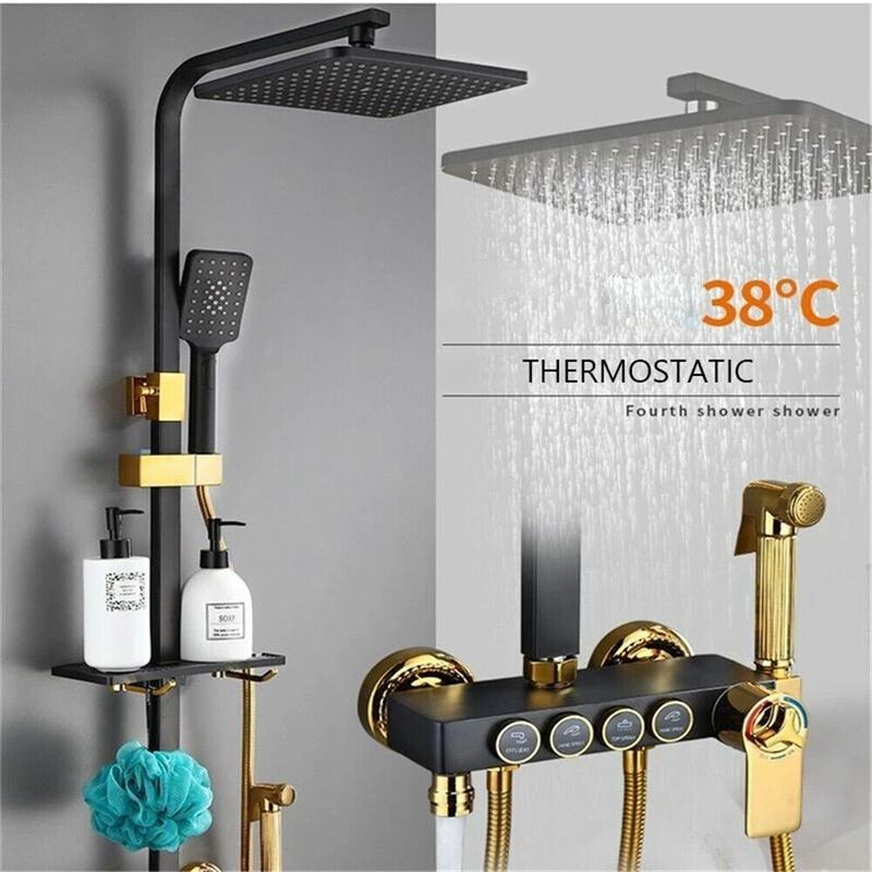 foto del prodotto onyzpily colonna doccia con miscelatore termostatico kit doccia con soffione e doccetta, set doccia completo altezza regolabile,set rubinetti vasca