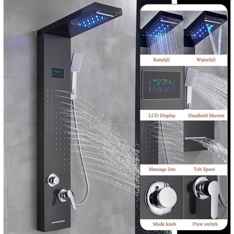foto del prodotto onyzpily colonna doccia idromassaggio con miscelator pannello doccia idromassaggio set con temperatura display, 5 funzioni con soffione