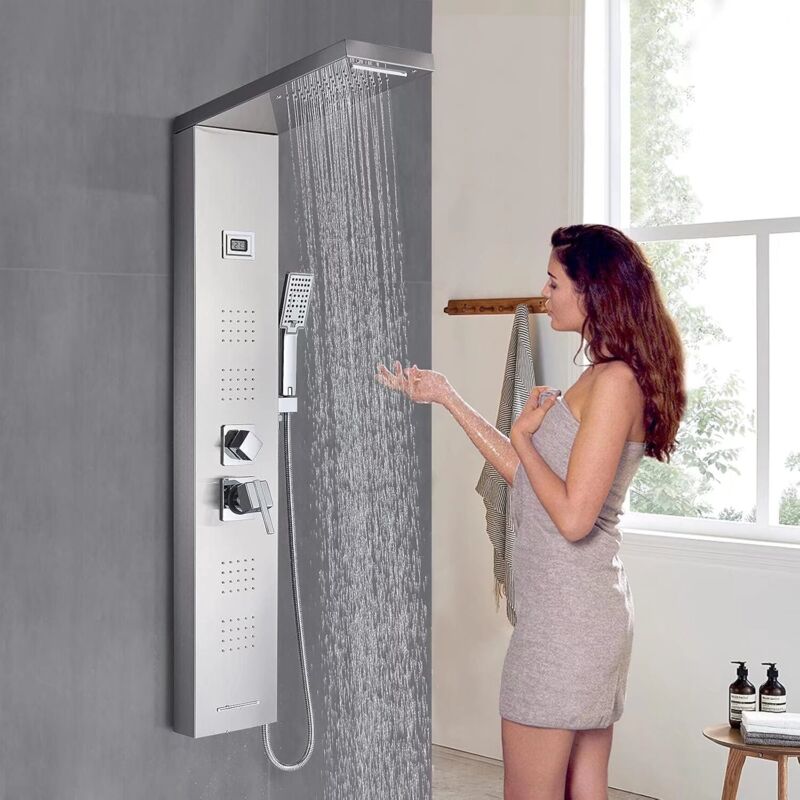 foto del prodotto onyzpily colonna doccia idromassaggio in acciaio inox 5 funzioni pannello doccia set e di temperatura display lcd per bagno,soffione