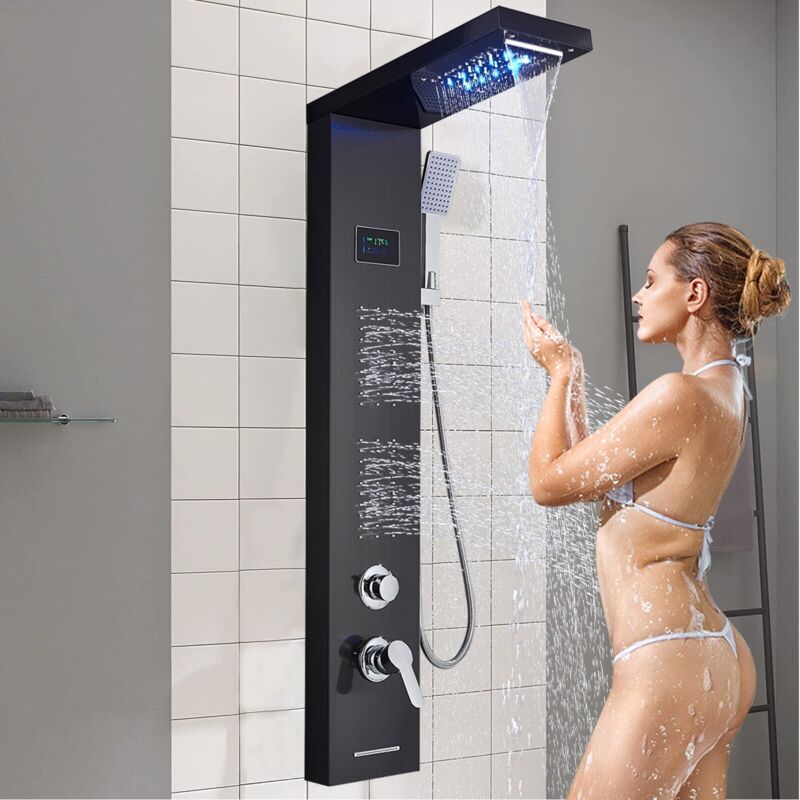 foto del prodotto onyzpily colonna doccia idromassaggio in acciaio inox 5 funzioni pannello doccia set e di temperatura display lcd per bagno,soffione