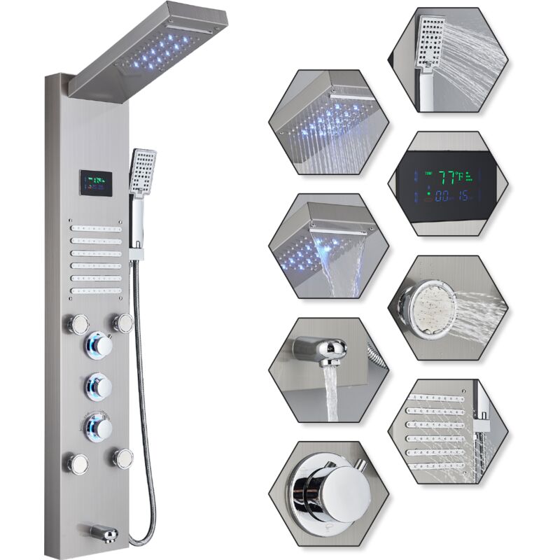 foto del prodotto onyzpily colonna doccia idromassaggio,multifunzione led pannello doccia idromassaggio con temperatura display lcd ,multifunzione con soffione