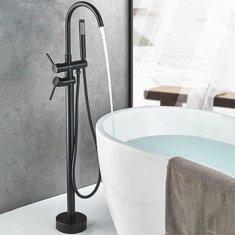 foto del prodotto onyzpily freestanding rubinetto per vasca da bagno nero rubinetto miscelatore vasca da bagno in ottone doppio manico rubinetto vasca da pavimento