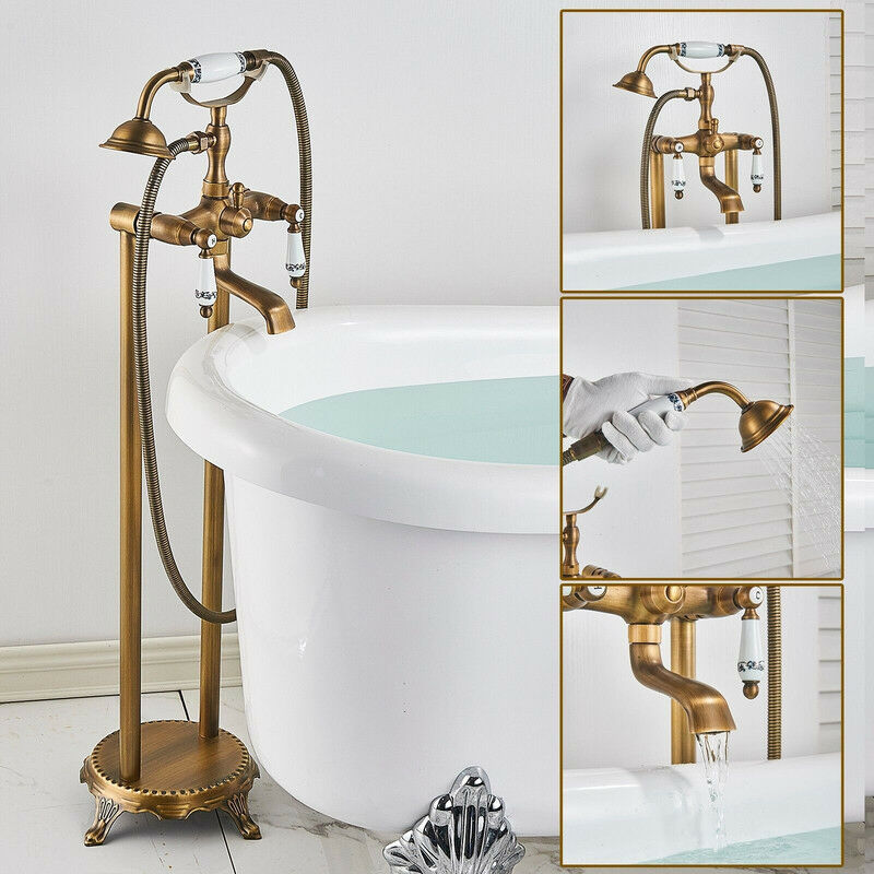 foto del prodotto onyzpily freestanding vasca da bagno rubinetto vasca filler olio lucidato bronzo cascata montaggio a pavimento in ottone rubinetti singola maniglia