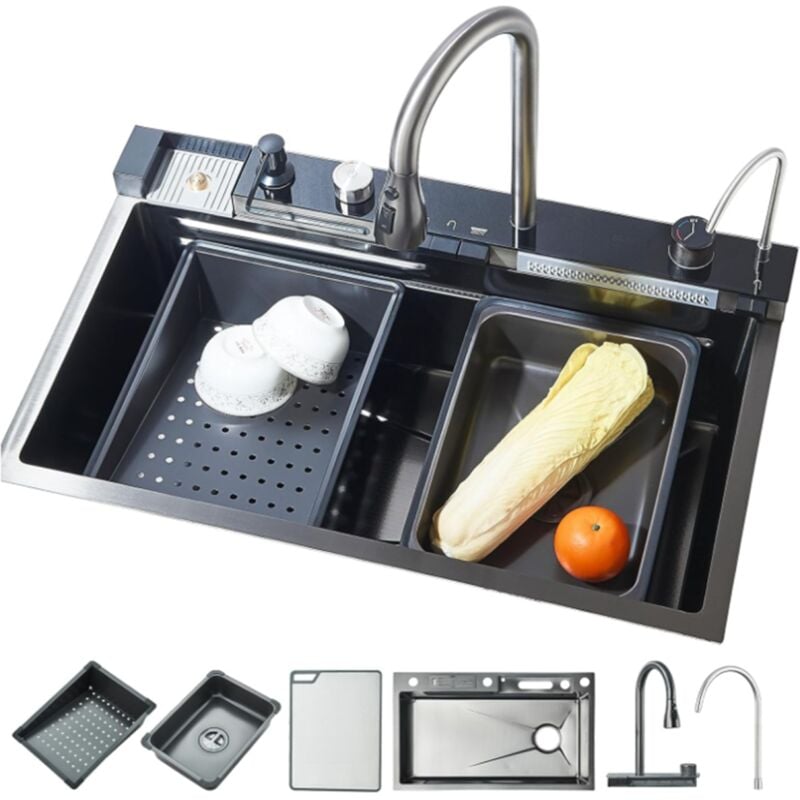 foto del prodotto onyzpily lavello da cucina lavello cucina multifunzione lavello a cascata lavello da incasso con rubinetto digitale multifunzionale e vari