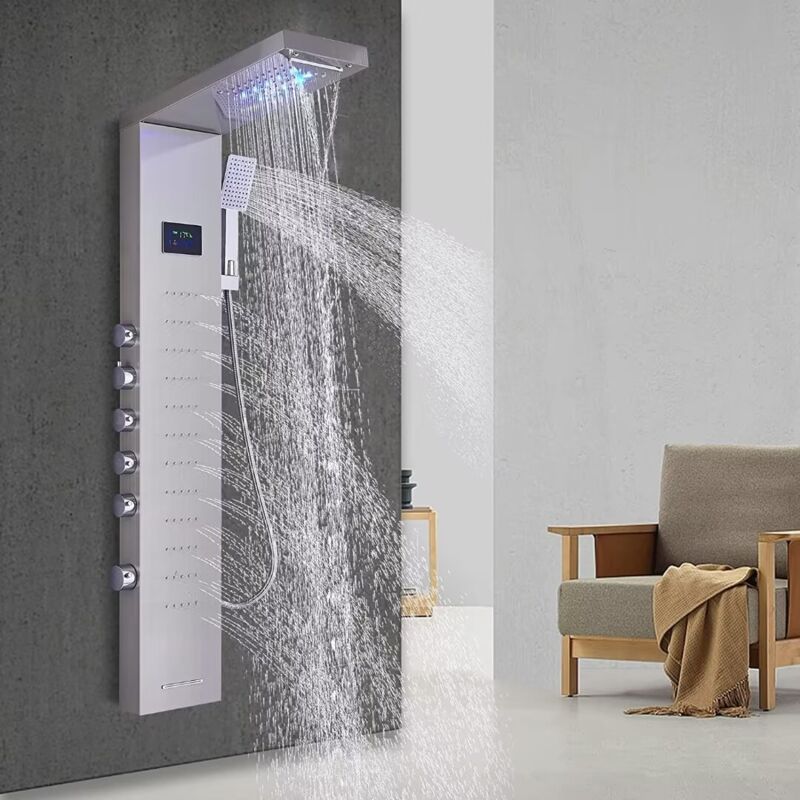 foto del prodotto onyzpily led colonna doccia con 5 funzioni miscelatore pannello doccia set,colonna doccia con soffione e doccetta,soffione fisso,bocca vasca,304
