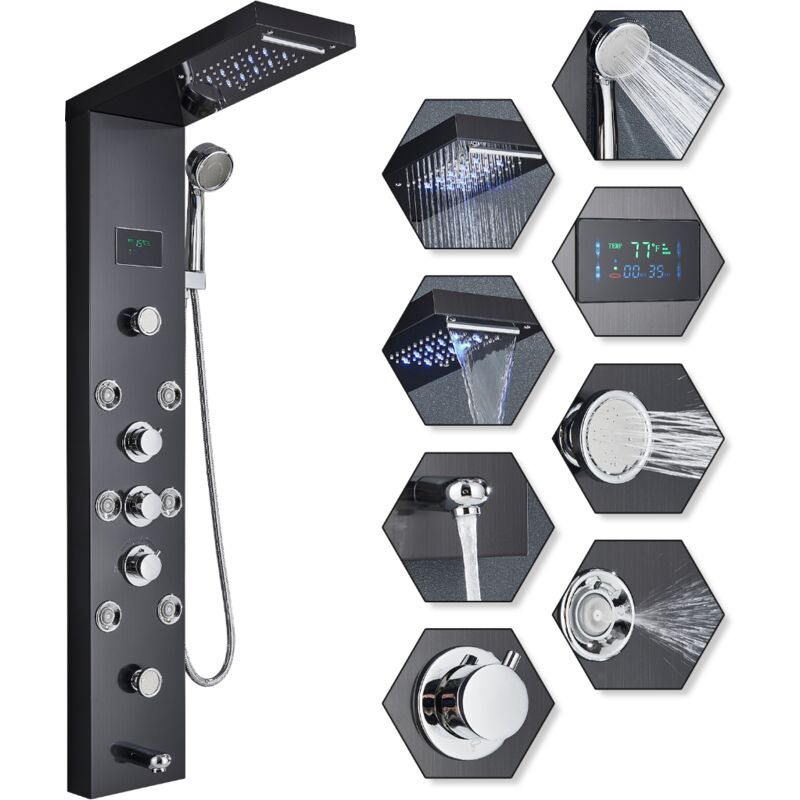 foto del prodotto onyzpily led colonna doccia idromassaggio in 304 acciaio inox pannello doccia set con miscelatore da massaggi, soffione fisso, doccetta e bocca