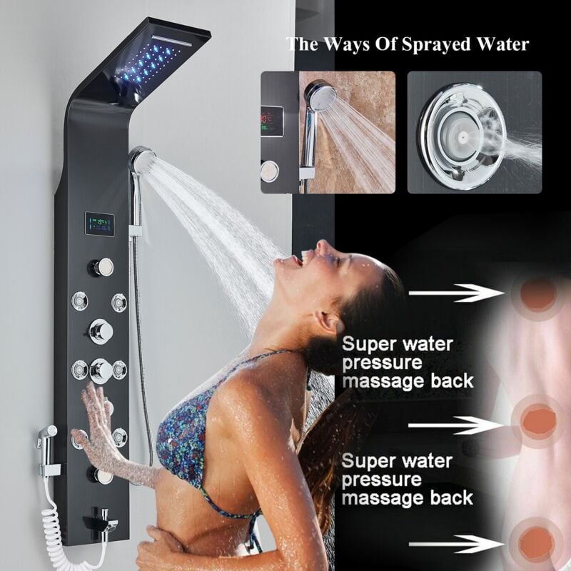 foto del prodotto onyzpily led colonna doccia idromassaggio,oro rosa pannello doccia idromassaggio con temperatura display lcd ,6 in 1 funzioni con soffione