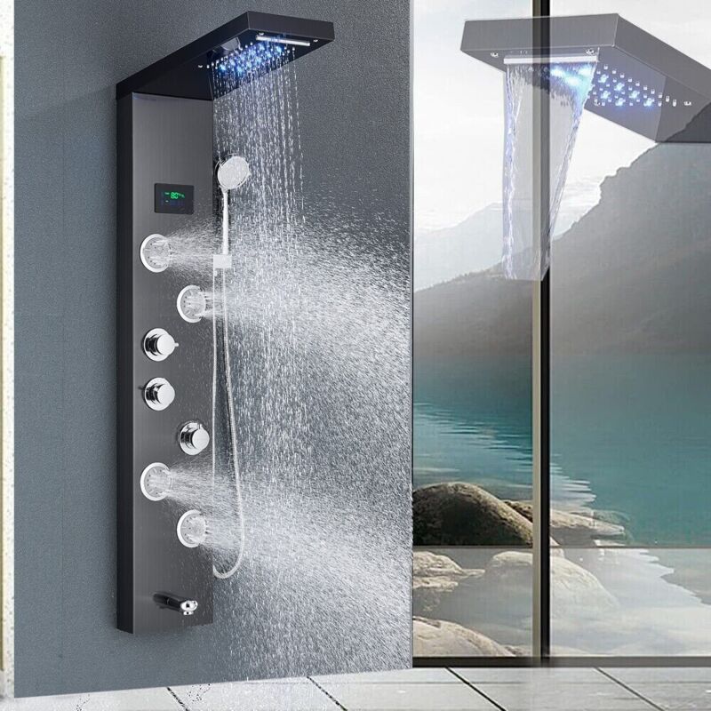 foto del prodotto onyzpily led pannello doccia idromassaggio in 304 acciaio inox, colonna doccia con miscelatore,display lcd,multifunzione con soffione