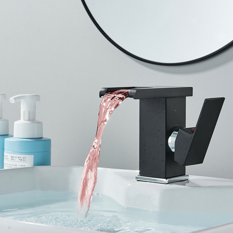 foto del prodotto onyzpily led rubinetto bagno cascata, rubinetto bagno lavabo nero, miscelatore lavabo stile moderno, rubinetti cascata per bagno, rubinetto