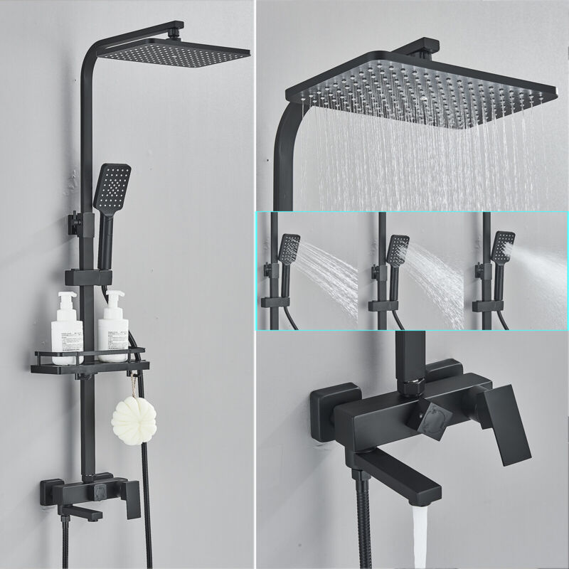 foto del prodotto onyzpily nero set doccia quadrato con tre marce sistema doccia completamente in rame con soffione doccetta bidet rubinetto della vasca,regolabile