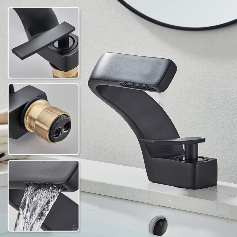foto del prodotto onyzpily rubinetto bagno lavabo cascata,nero aggiornato miscelatore per lavandino bagno in ottone, rubinetti monocomando stile moderno, regolazione