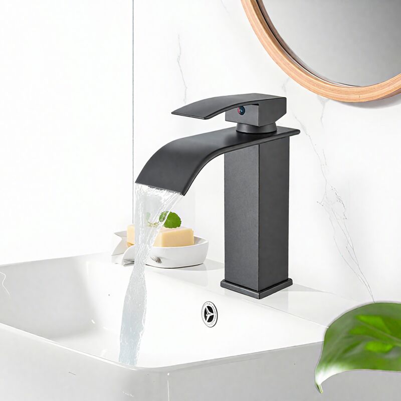 foto del prodotto onyzpily rubinetto bagno lavabo cascata nero,monocomando per lavabi, acqua fredda e calda
