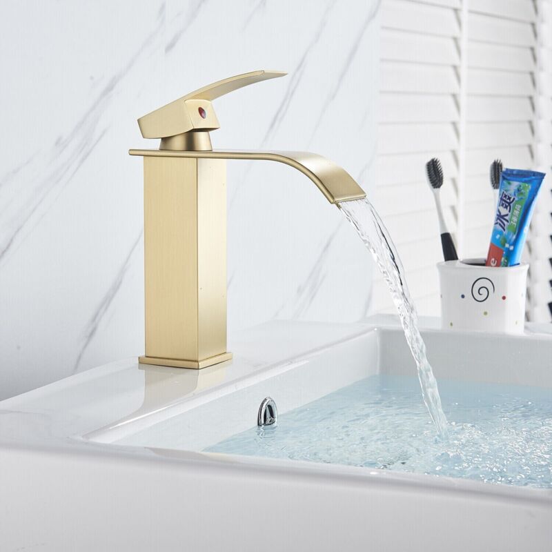 foto del prodotto onyzpily rubinetto bagno lavabo cascata,rubinetto bagno a cascata, oro spazzolato miscelatore lavandino cascata per bagno, rubinetti monocomando