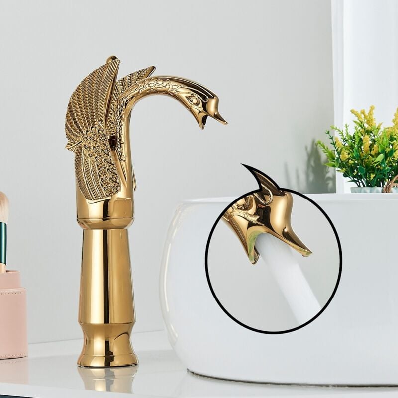 foto del prodotto onyzpily rubinetto miscelatore bagno alto oro monocomando in ottone lucidato a olio stile uccello animale monoforo maniglia rubinetto per lavabo