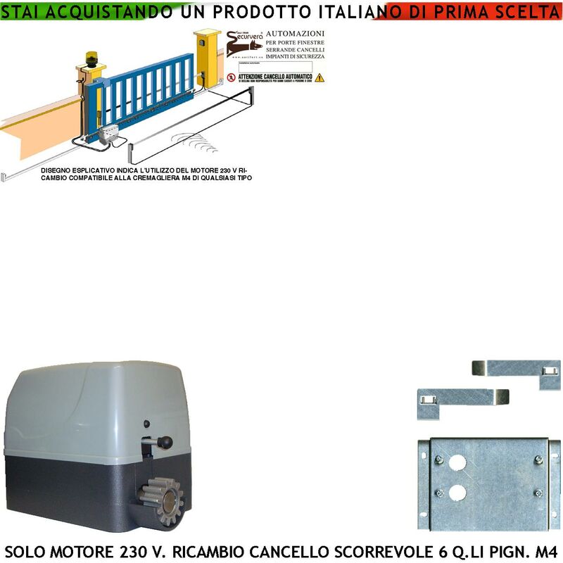 foto del prodotto operatore motore 230 v ricambio cancello scorrevole 6 q.li compatibile elettronica a norme ce di qualsiasi marca fine corsa elettromecc. accessori