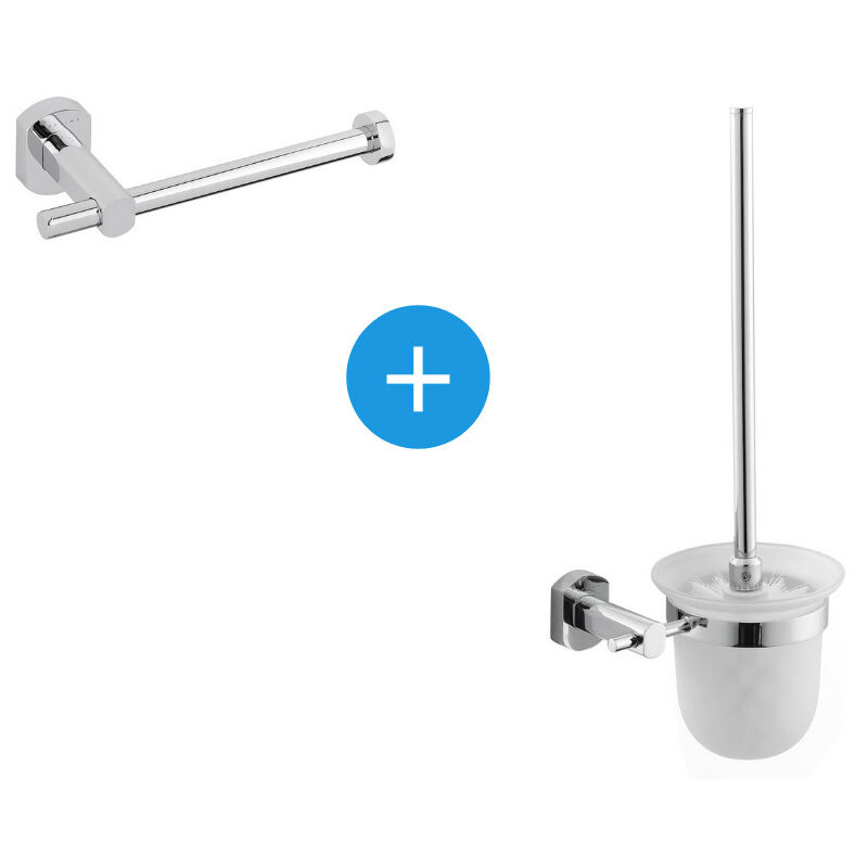 foto del prodotto optima cube way set scopino a parete porta carta igienica a parete, cromo cubeway set 
