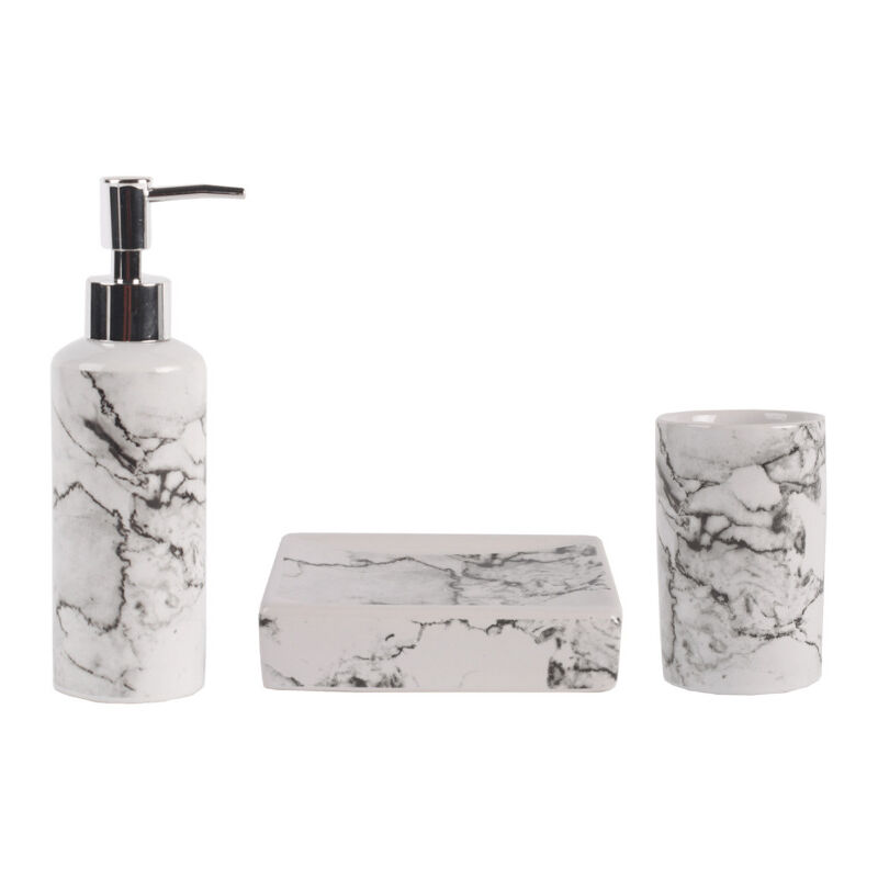 foto del prodotto optima marmo set di accessori per il bagno dispenser di sapone portasapone bicchiere, aspetto marmo marmo set 