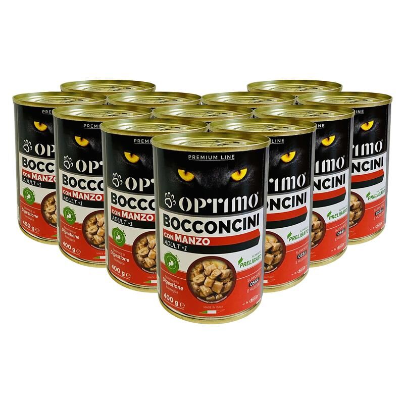 foto del prodotto optimo set 12 bocconcini per gatto al gusto di manzo da 400 gr