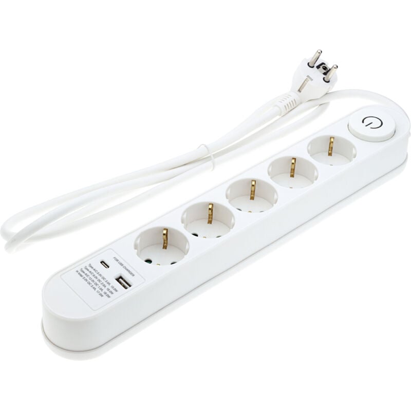 foto del prodotto optonica multiprise 5 prese pulsante on off e usbx2 cavo 1,5m 3g1.5mm2 250v ac 50 60hz 5 prese tedesche