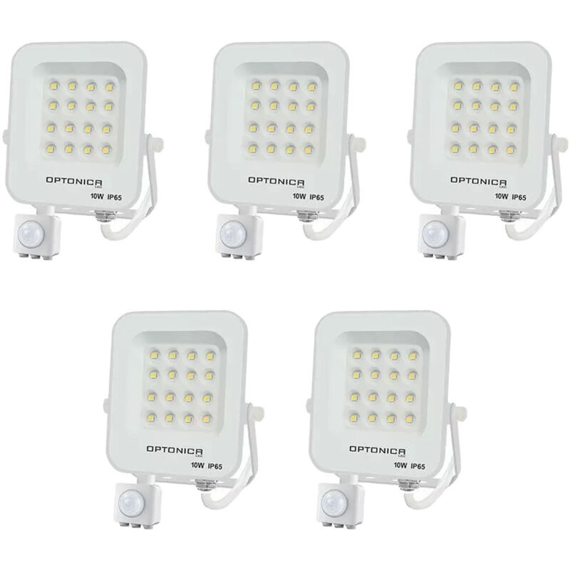 foto del prodotto optonica set di 5 proiettori a led con rilevatore bianco 10w ip65 impermeabile 900lm bianco naturale 4500k