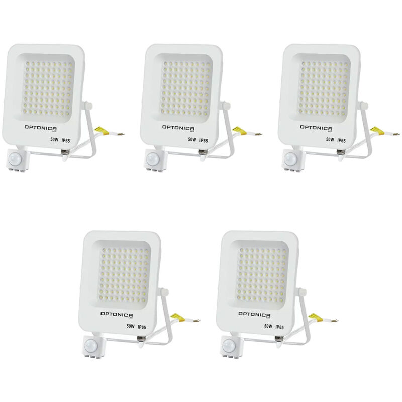 foto del prodotto optonica set di 5 proiettori a led con rilevatore bianco 50w ip65 impermeabile 4700lm bianco naturale 4500k