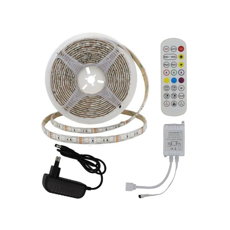 foto del prodotto optonica striscia led waterproof ip54 36w dc12v 60 smd m lunghezza 5m rgb multicolor