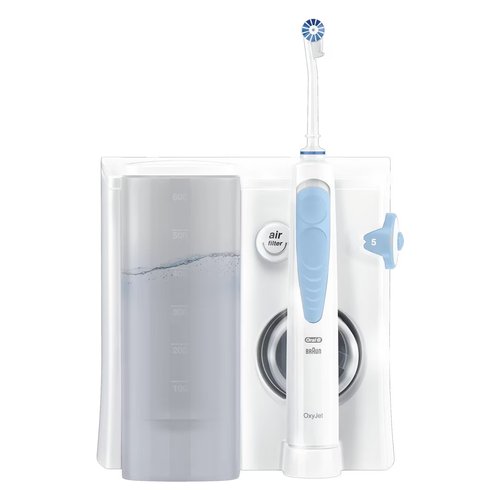 foto del prodotto oral b idropulsore health center avanzato con 2 beccucci oxyjet, 2 beccucci con getto d acqua. 1 idropulsore