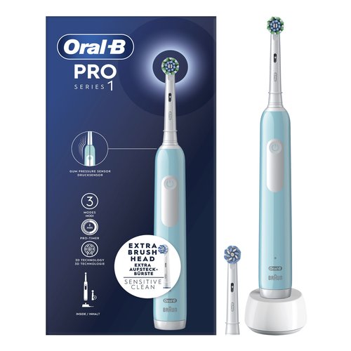 foto del prodotto oral b spazzolino elettrico ricaricabile series 1 blu con 2 testine di ricambio, 1 spazzolino