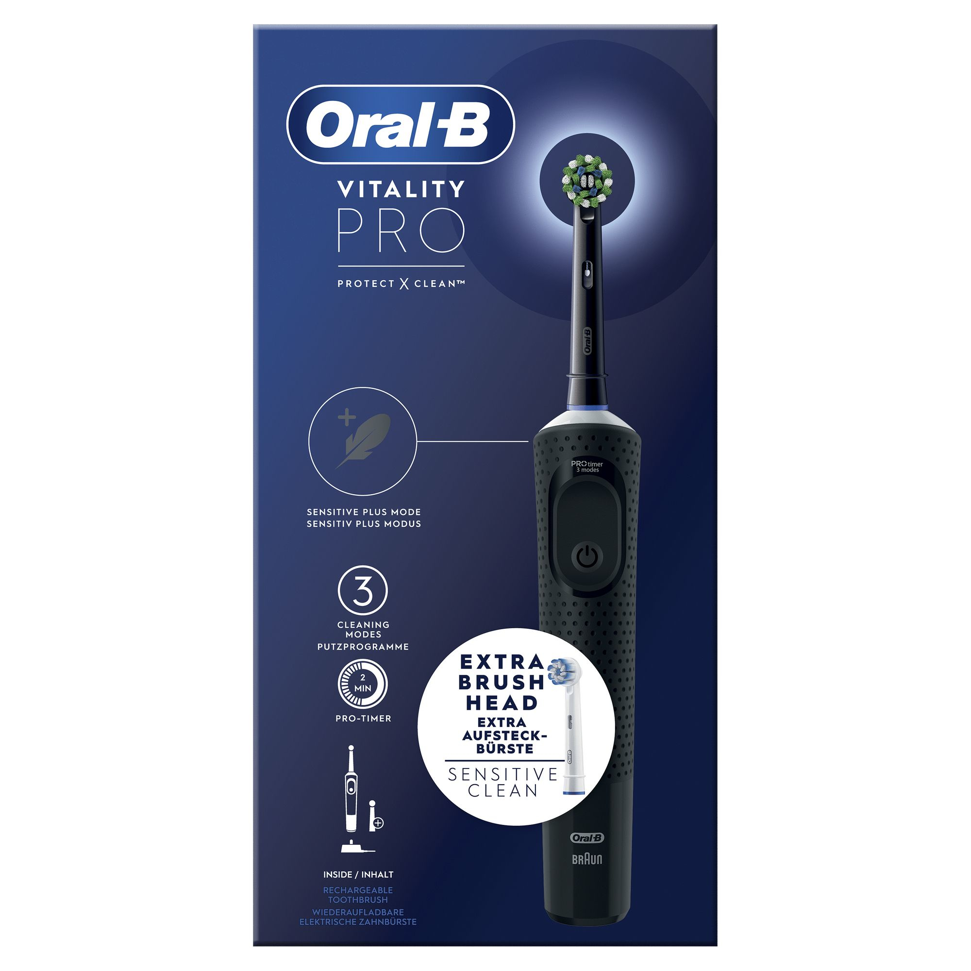 foto del prodotto oral b vitality spazzolino elettrico ricaricabile pro nero, 2 testine
