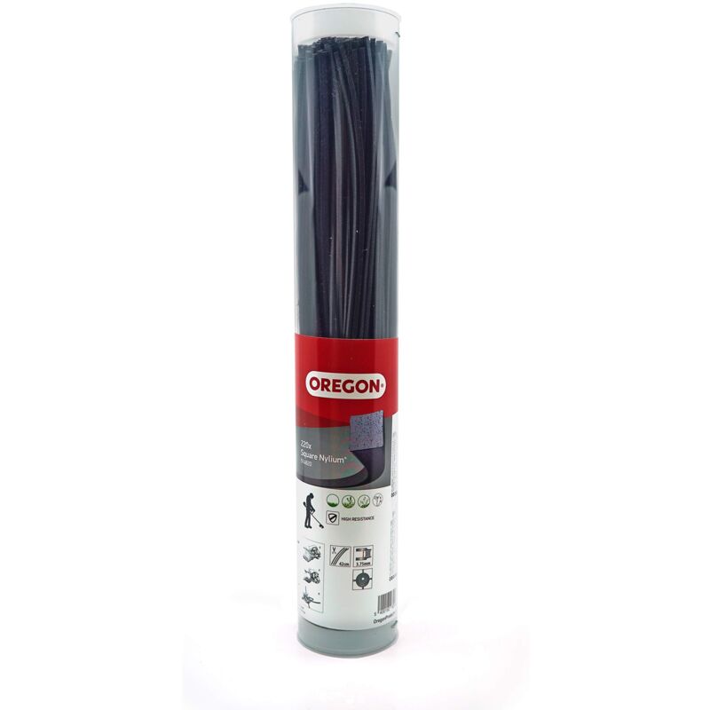 foto del prodotto oregon 514820 piazza nylium quadrato 3,75 mm x 42 , trimmer resistente per vegetazione secca sul terreno roccioso, set di 200 pezzi