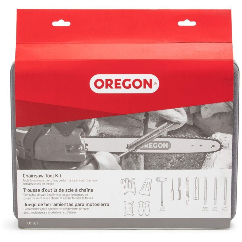 foto del prodotto oregon kit per l affilatura della catena della motosega include custodia rigida, lime, manici, misuratore di profondit , morsa per ceppi, cuneo di